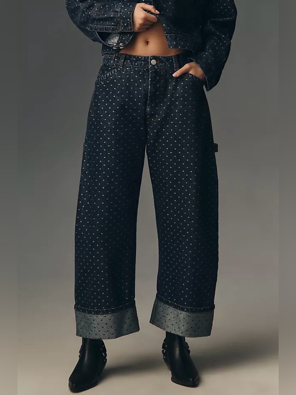 Anthropologie Pilcro Kayden Polka Dot High Rise Carpenter Barrel Jeans